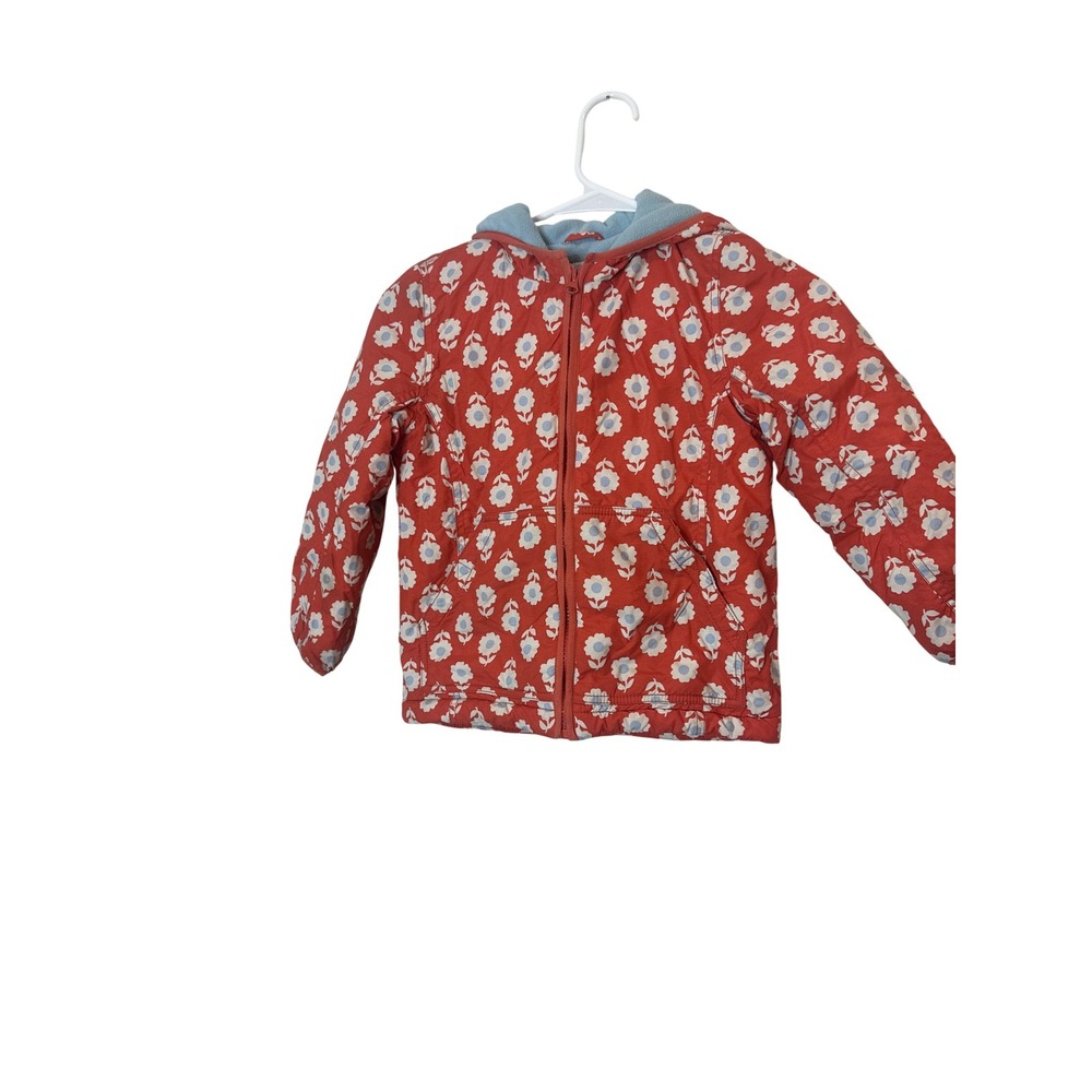 Mini Boden Jacket Girls 5-6Y Red Floral Hooded Fleece Lined Puffer Winter Coat